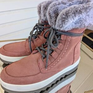 Cougar Pink and Gray Suede Fur-Lined Winter Boots